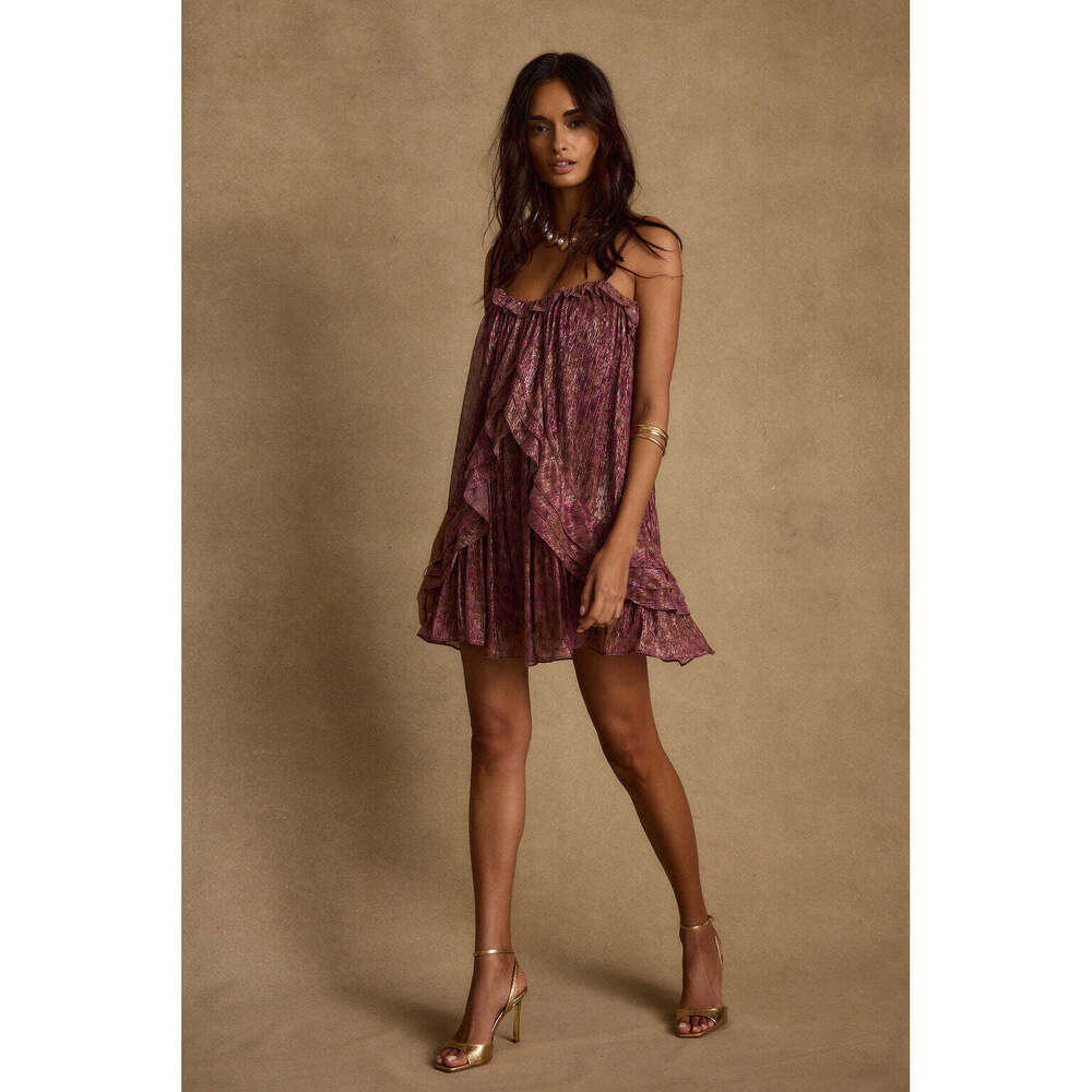 12th Tribe Golden Hour Raspberry Ruffle Mini Dress Size M - Picture 3 of 3